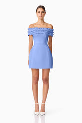 Sonya Off The Shoulder Mini Dress in Blue