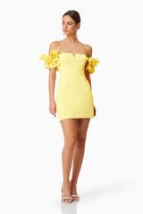 Nola Off The Shoulder Mini Dress In Yellow