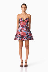 Delphine Tulip Mini Dress in Pink & Black Floral