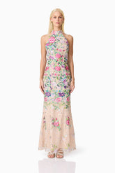 Eliska Halter Neck Gown in Floral