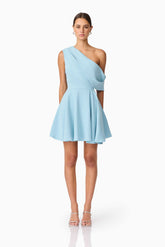 Elinor One Shoulder Mini Dress in Blue
