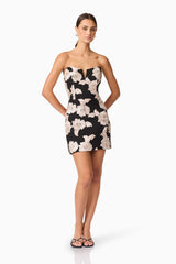 Margaux Strapless Mini Dress in Black & Gold Floral