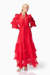 Lilja Long Sleeve Maxi Dress in Red