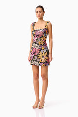 Kiran Party Mini Dress in Orange Floral