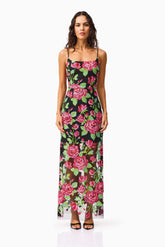Lyra Sequin Gown in Pink & Green Floral