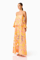 Elysia Tiered Gown in Orange Floral