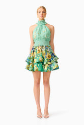 Estelle Halter Mini Dress in Green Floral