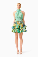 Estelle Halter Mini Dress in Green Floral