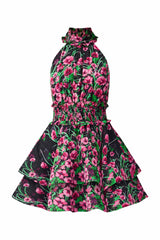 Estelle Halter Mini Dress in Black & Pink Floral