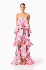 Armani Tiered Maxi Dress in Pink Floral