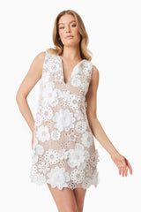Autumn Shift Mini Dress In White