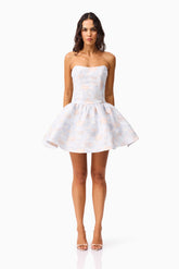 Fiorella Jacquard A-Line Mini Dress in Blue
