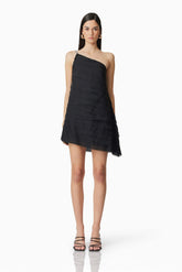 Eira One Shoulder Mini Dress in Black