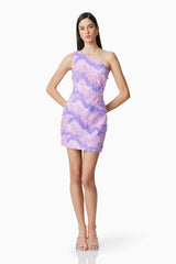 Vonni One Shoulder Mini Dress in Purple