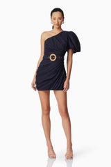 Kara Asymmetrical Mini Dress in Navy