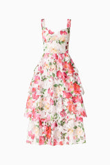 Roselle Tiered Midi Dress Pink Floral