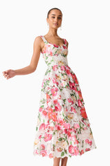Roselle Tiered Midi Dress Pink Floral