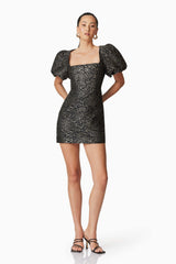 Deanna Puff Sleeve Mini Dress in Black
