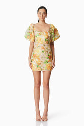 Aella Puff Sleeve Mini Dress in Yellow