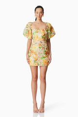 Aella Puff Sleeve Mini Dress in Yellow