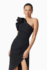 Hazelle One Shoudler Midi Dress in Black