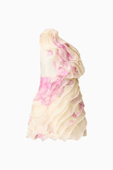 Rova One Shoulder Mini Dress in Cream & Pink Floral