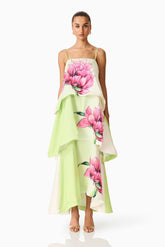 Elisia Tiered Gown in Green & Pink Floral
