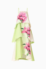 Elisia Tiered Gown in Green & Pink Floral