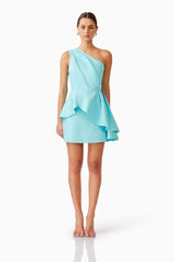 Gabi Asymmetrical Mini Dress in Blue