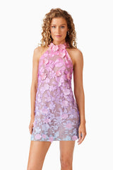 Elle Halter Mini Dress in Pink & Blue Ombre