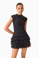 Alexandra Tiered Mini Dress in Black