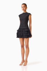 Alexandra Tiered Mini Dress in Black