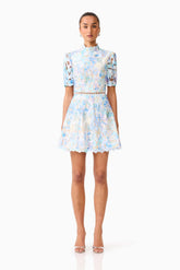 Kalissa A-Line Mini Dress in Blue Floral