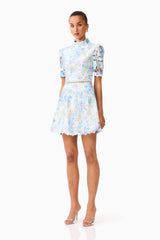 Kalissa A-Line Mini Dress in Blue Floral