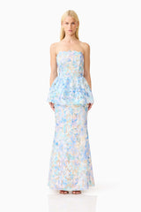 Kalissa Strapless Gown in Blue Floral