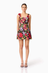 Talia Mini Dress in Black Floral