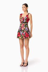 Talia Mini Dress in Black Floral