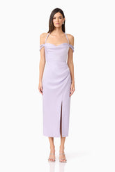 Anika Cowl Neck Midi Dress in Purple