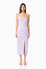 Anika Cowl Neck Midi Dress in Purple