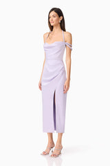Anika Cowl Neck Midi Dress in Purple