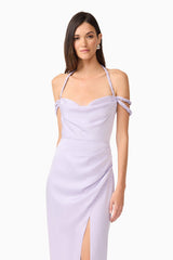 Anika Cowl Neck Midi Dress in Purple