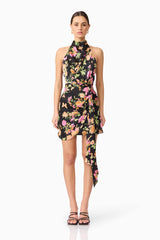 Tess Floral Halter Dress in Black