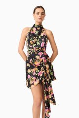 Tess Floral Halter Dress in Black