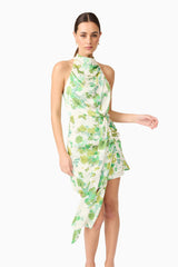 Tess Floral Halter Mini Dress in Green