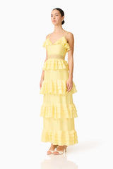 Lucinda Tiered Gown in Lemon Yellow