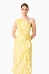 Lucinda One Shoulder Gown in Lemon Yellow