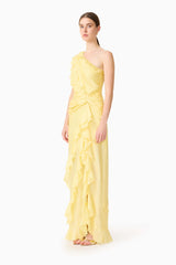 Lucinda One Shoulder Gown in Lemon Yellow