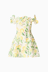 Hana Off Shoulder Mini Dress in Lemon Print