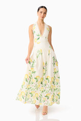 Hana Halter Gown in Lemon Print