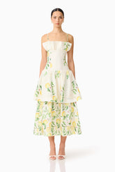 Hana Tiered Maxi Dress in Lemon Print
